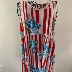 Red, White, Blue Floral Tank